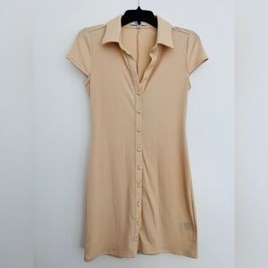 AFRM Rennia Rib Knit Short Sleeve Button  Front Dress